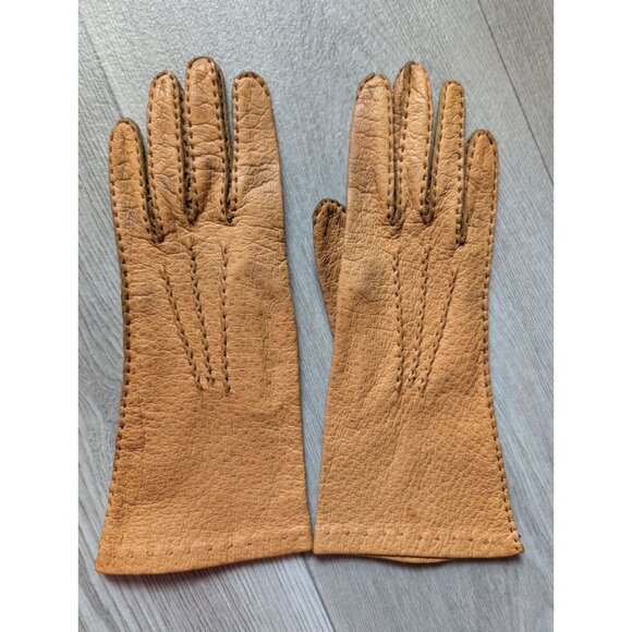 Vintage Tan Leather Gloves - Picture 1 of 4